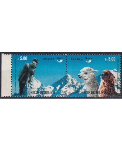 F-EX63077 BOLIVIA MNH 1995 AMERICA UPAEP NATURE ENDANGERED FAUNA BIRD CONDOR LLAMA.