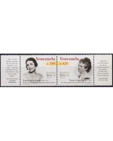 F-EX63107 VENEZUELA MNH 1998 AMERICA UPAEP GREAT WOMAN TERESA PARRA CARREÑO.