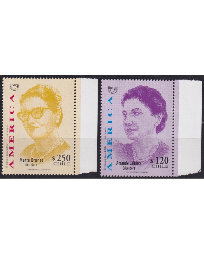 F-EX63111 CHILE MNH 1998 AMERICA UPAEP GREAT WOMAN AMANDA LABARCA MARTA BRUNET.