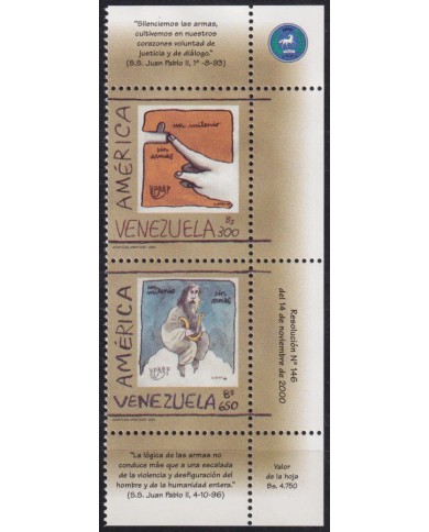 F-EX63146 VENEZUELA MNH 1999 AMERICA UPAEP NEW MILLENIUM WITHOUT WEAPONS ARMS.