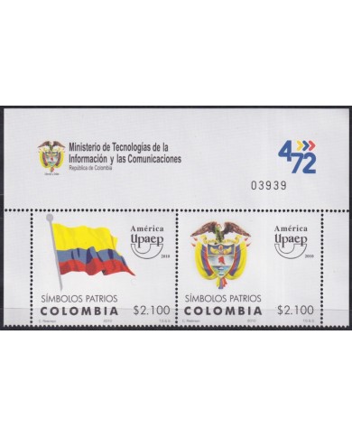 F-EX63198 COLOMBIA MNH 2010 AMERICA UPAEP NATIONAL SYMBOLS FLAG COAT OF ARMS.