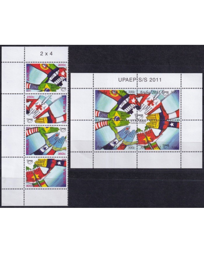 F-EX63197 ARUBA MNH 2011 AMERICA CENTENARY UPAEP UNIENDO CULTURAS HANDS & FLAG.