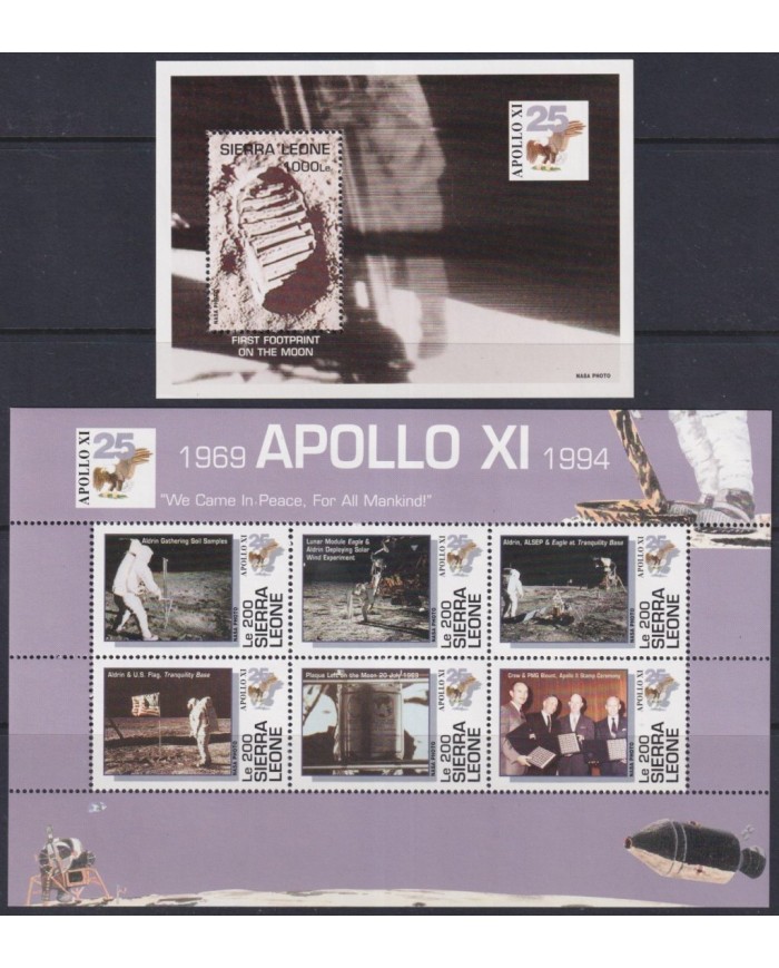 F-EX62522 SIERRA LEONE MNH 1994 SPACE COSMOS 25th APOLLO XI MANNED MOON LANDING.