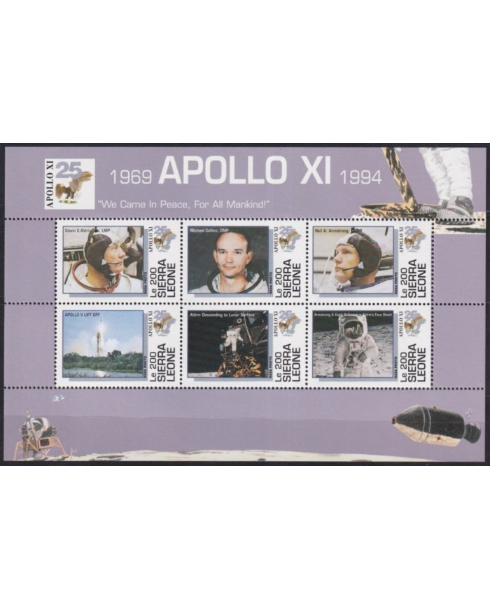 F-EX62528 SIERRA LEONE MNH 1994 SPACE COSMOS 25th APOLLO XI MANNED MOON LANDING.