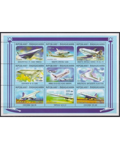 F-EX62601 MADAGASCAR MNH 1998 SPACE COSMOS EXPLORATION ROCKET AIRPLANE AVION.