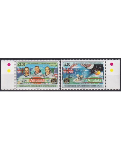 F-EX63059 AITUKAKI MNH 1994 SPACE COSMOS 25th APOLLO XI MANNED MOON LANDING.