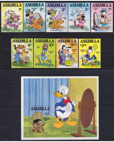 F-EX62777 ANGUILLA MNH 1981 EASTER WALT DISNEY MICKEY MOUSE MINNIE DONALD DUCK GOOFY.