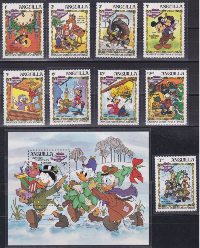 F-EX62781 ANGUILLA MNH 1983 CHRISTMAS WALT DISNEY DICKENS TALES DONALD MICKEY.