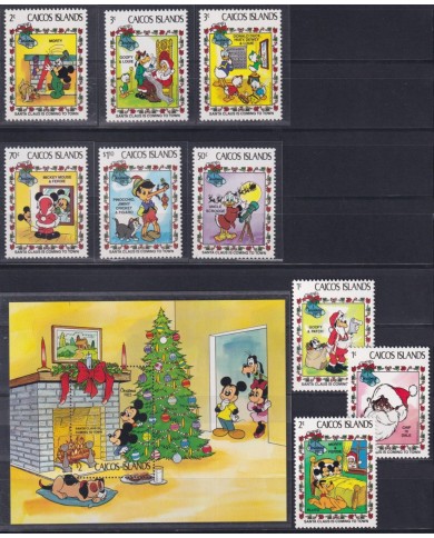 F-EX62788 CAICOS MNH 1983 CHRISTMAS WALT DISNEY SANTA CLAUS TALES DONALD MICKEY.