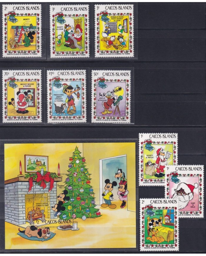 F-EX62788 CAICOS MNH 1983 CHRISTMAS WALT DISNEY SANTA CLAUS TALES DONALD MICKEY.