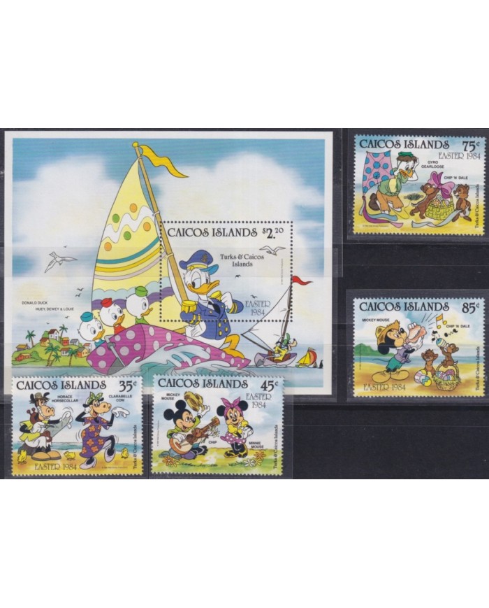F-EX62789 CAICOS MNH 1984 EASTER WALT DISNEY DONALD DUCK MICKEY MOUSE HORACE.