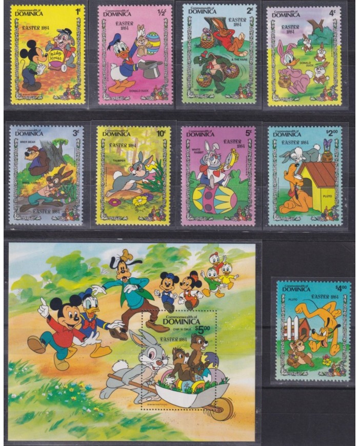 F-EX62796 DOMINICA MNH 1984 EASTER WALT DISNEY DONALD DUCK MICKEY MOUSE HORACE.