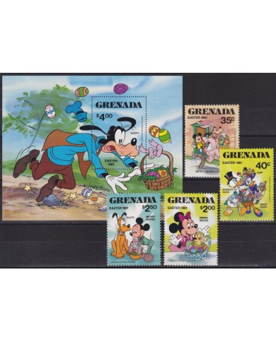 F-EX62807 GRENADA MNH 1981 EASTER WALT DISNEY DONALD DUCK MICKEY MOUSE PLUTO.