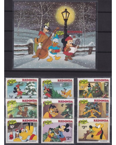 F-EX62825 REDONDA MNH 1981 CHRISTMAS WALT DISNEY MICKEY MOUSE DONALD DUCK PLUTO.