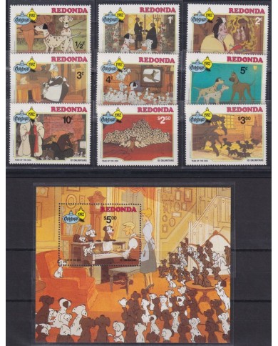F-EX62827 REDONDA MNH 1982 CHRISTMAS WALT DISNEY 101 DALMATIAN DOG.