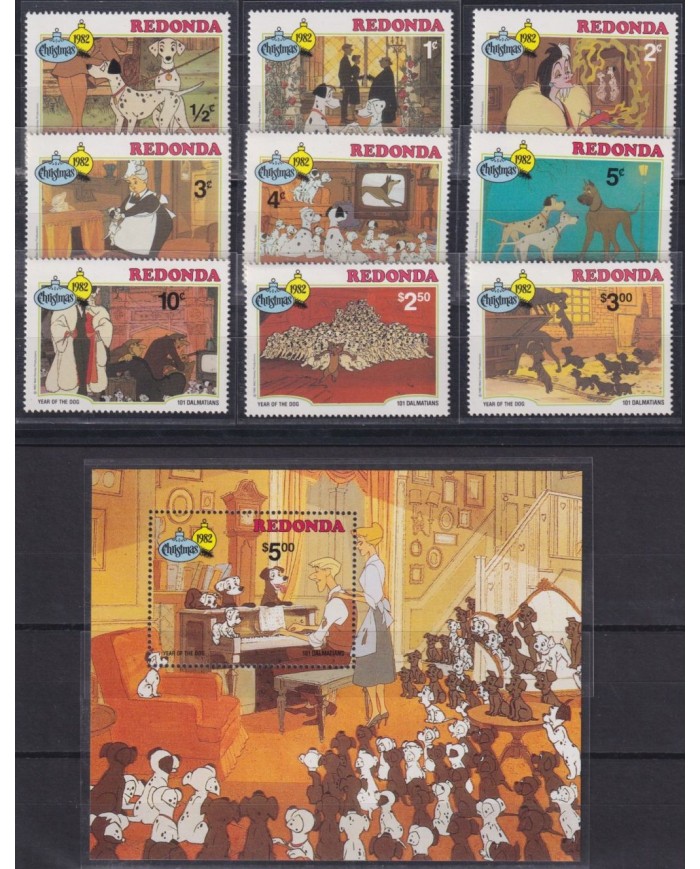 F-EX62827 REDONDA MNH 1982 CHRISTMAS WALT DISNEY 101 DALMATIAN DOG.