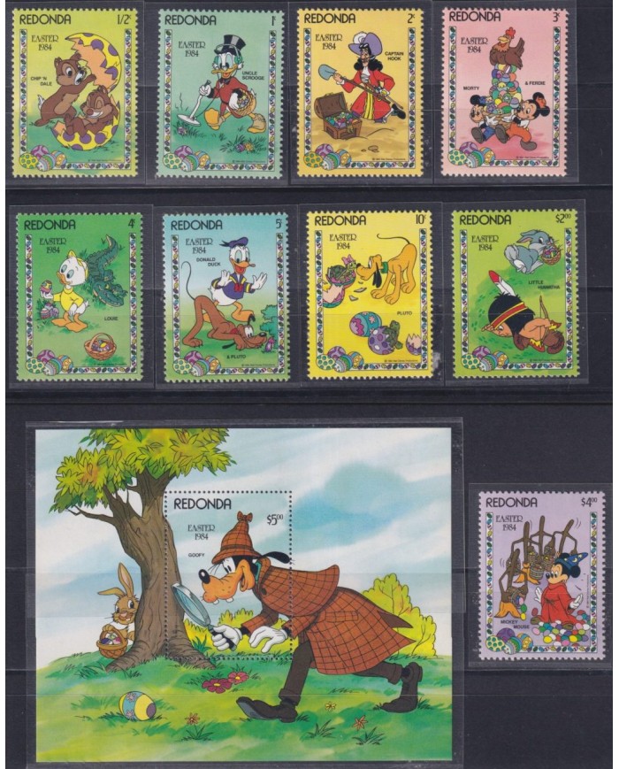 F-EX62829 REDONDA MNH 1984 EASTER WALT DISNEY MICKEY MOUSE DONALD DUCK PLUTO GOOFY.