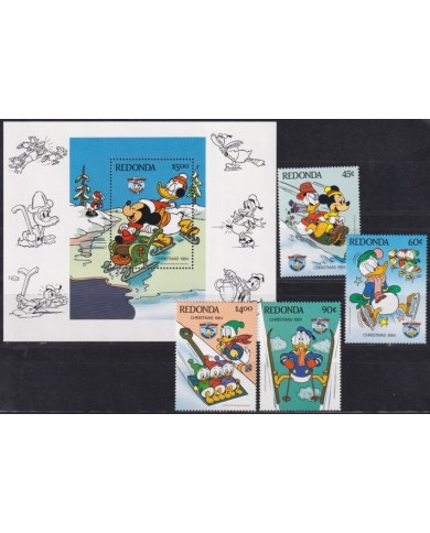 F-EX62828 REDONDA MNH 1984 CHRISTMAS WALT DISNEY MICKEY MOUSE DONALD DUCK.