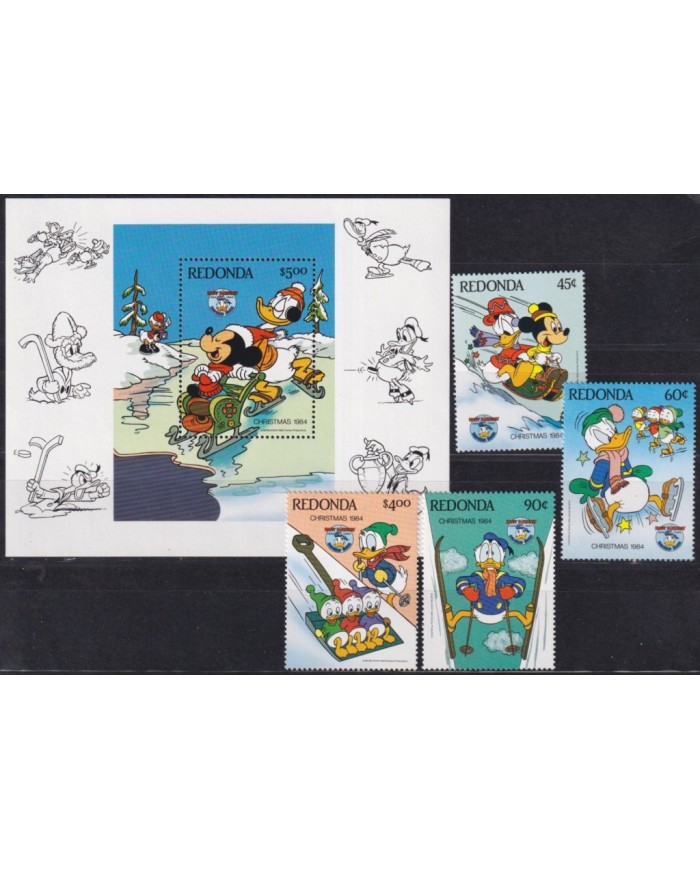 F-EX62828 REDONDA MNH 1984 CHRISTMAS WALT DISNEY MICKEY MOUSE DONALD DUCK.