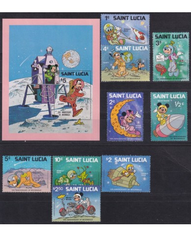 F-EX62830 ST LUCIA MNH 1979 WALT DISNEY 10th ANNIV MOONWALK MICKEY MOUSE GOOFY DONALD DUCK.