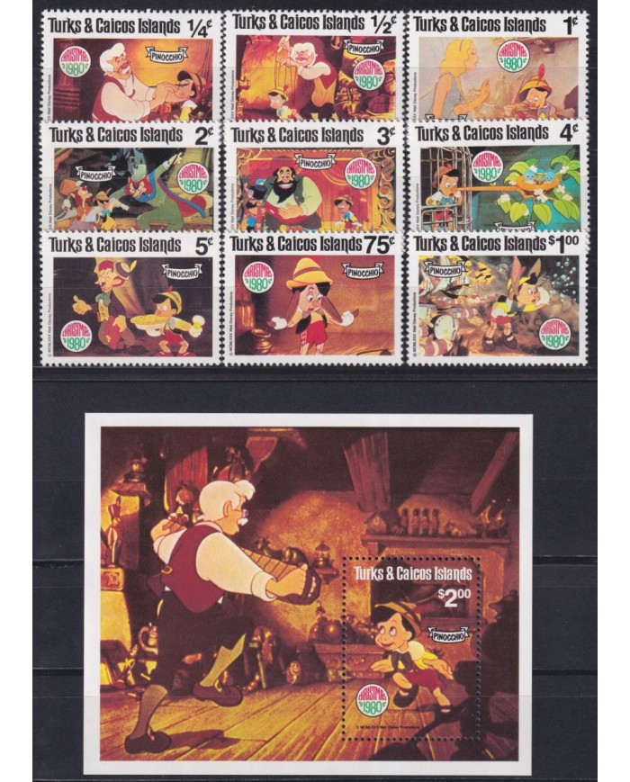 F-EX62843 TURK & CAICOS MNH 1980 WALT DISNEY PINOCCHIO.