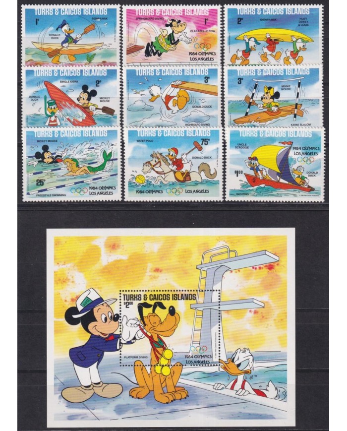 F-EX62837 TURKS & CAICOS MNH 1984 LOS ANGELES OLYMPIC GAMES WALT DISNEY MICKEY MOUSE.