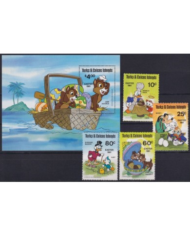 F-EX62840 TURKS & CAICOS MNH 1981 EASTER WALT DISNEY MICKEY MOUSE DONALD DUCK PLUTO GOOFY.