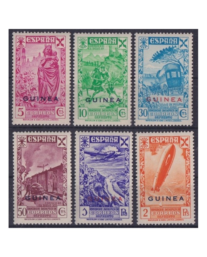 F-EX62075 SPANISH GUINEA MNH 1943 BENEFICENCIA RAILROAD AVION AIRPLANE ZEPPELIN CHARITY.
