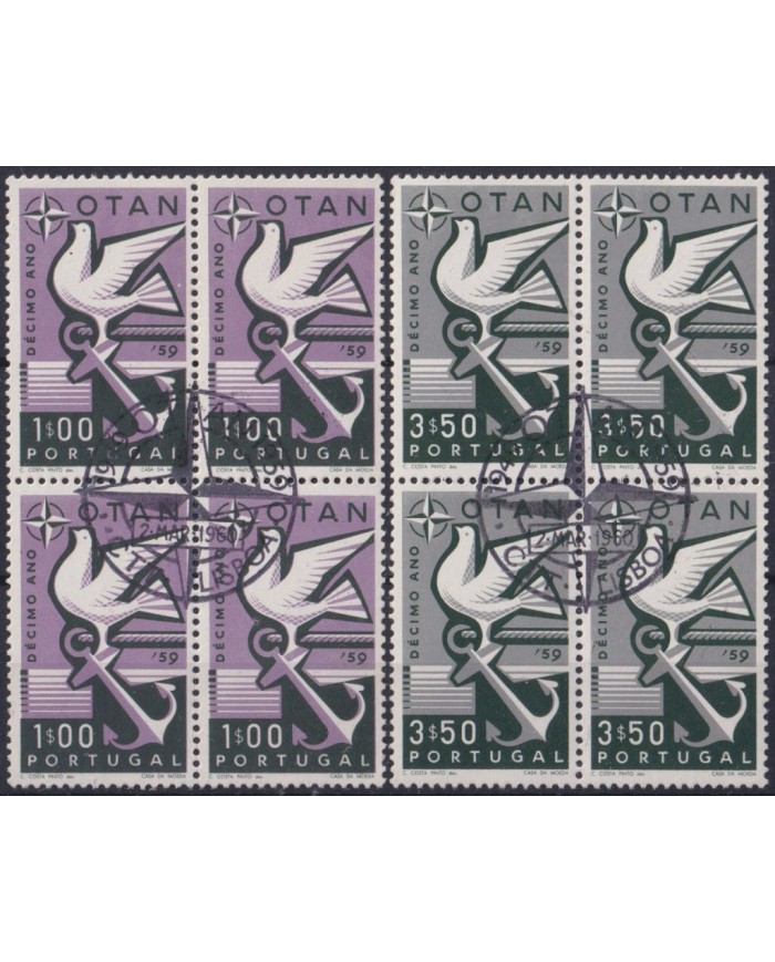 F-EX63245 PORTUGAL USED 1959 NATO OTAN PIGEON BIRD PALOMA BL 4 USED.