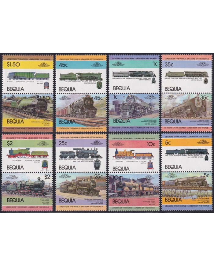 F-EX63805 BEQUIA GRENADINES ST VINCENT MNH 1984 RAILROAD RAILWAYS TRAIN LOCOMOTIVES.