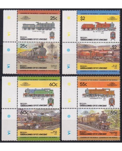 F-EX63839 BEQUIA GRENADINES ST VINCENT MNH 1985 RAILROAD RAILWAYS TRAIN LOCOMOTIVES.