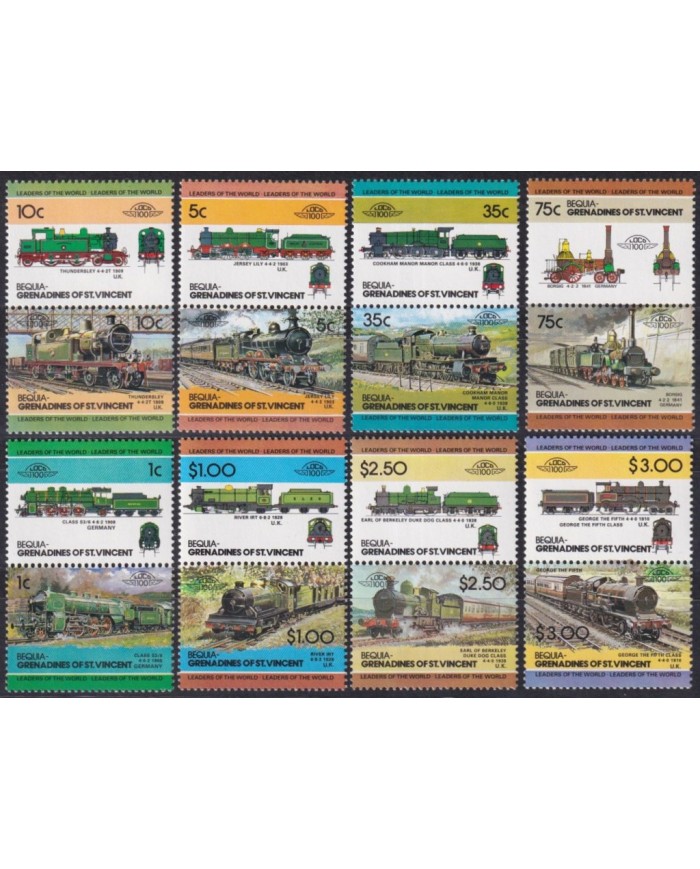 F-EX63841 BEQUIA GRENADINES ST VINCENT MNH 1984 RAILROAD RAILWAYS TRAIN LOCOMOTIVES.