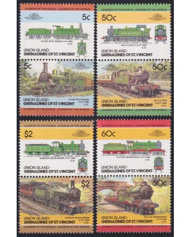 F-EX63842 UNION GRENADINES ST VINCENT MNH 1984 RAILROAD RAILWAYS TRAIN LOCOMOTIVES.