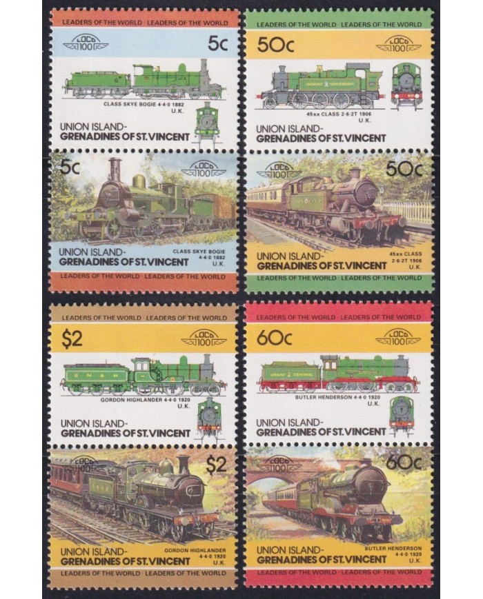 F-EX63842 UNION GRENADINES ST VINCENT MNH 1984 RAILROAD RAILWAYS TRAIN LOCOMOTIVES.
