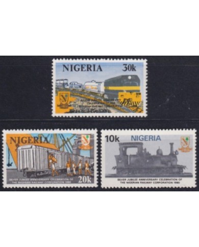 F-EX63843 NIGERIA MNH 1980 SILVER JUBILEE RAILROAD RAILWAYS TRAIN LOCOMOTIVES.
