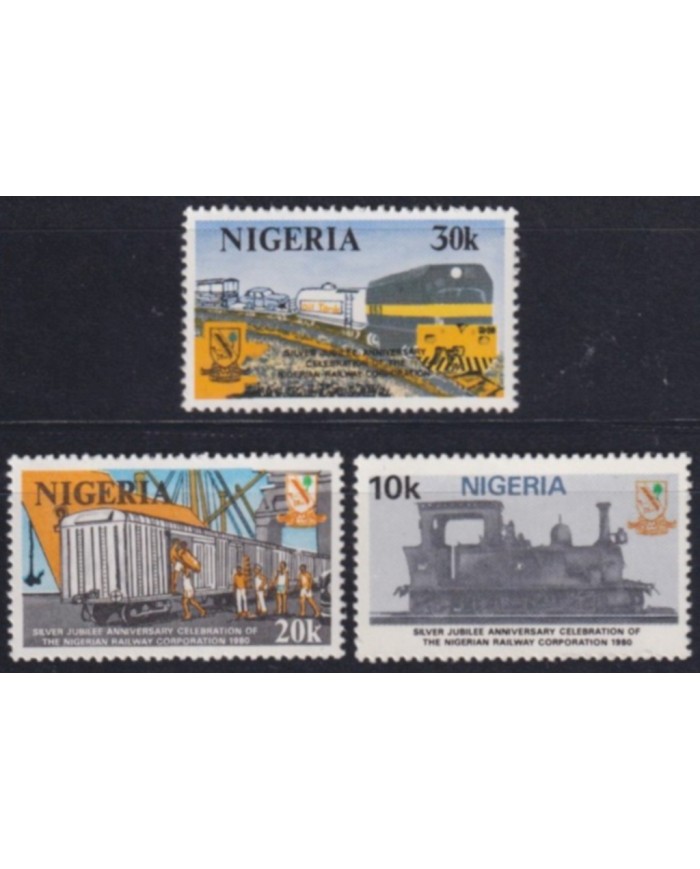 F-EX63843 NIGERIA MNH 1980 SILVER JUBILEE RAILROAD RAILWAYS TRAIN LOCOMOTIVES.