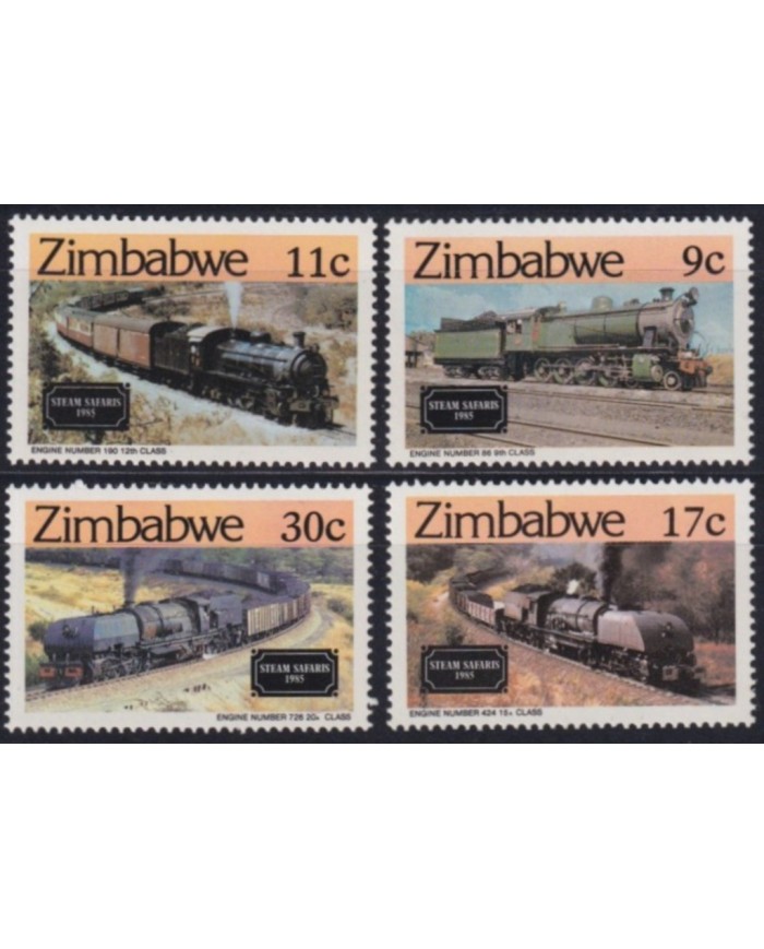 F-EX63844 ZIMBABWE MNH 1985 STEAM SAFARIS RAILROAD RAILWAYS TRAIN LOCOMOTIVES.