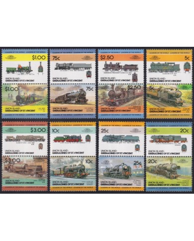 F-EX63845 UNION GRENADINES ST VINCENT MNH 1984 RAILROAD RAILWAYS TRAIN LOCOMOTIVES.