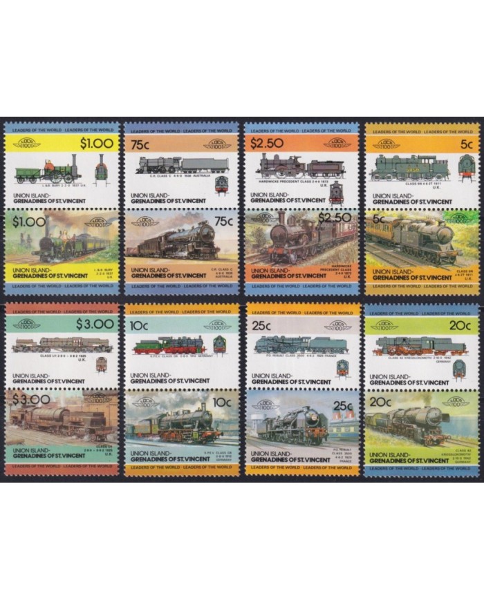 F-EX63845 UNION GRENADINES ST VINCENT MNH 1984 RAILROAD RAILWAYS TRAIN LOCOMOTIVES.