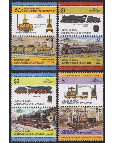 F-EX63846 UNION GRENADINES ST VINCENT MNH 1984 RAILROAD RAILWAYS TRAIN LOCOMOTIVES.