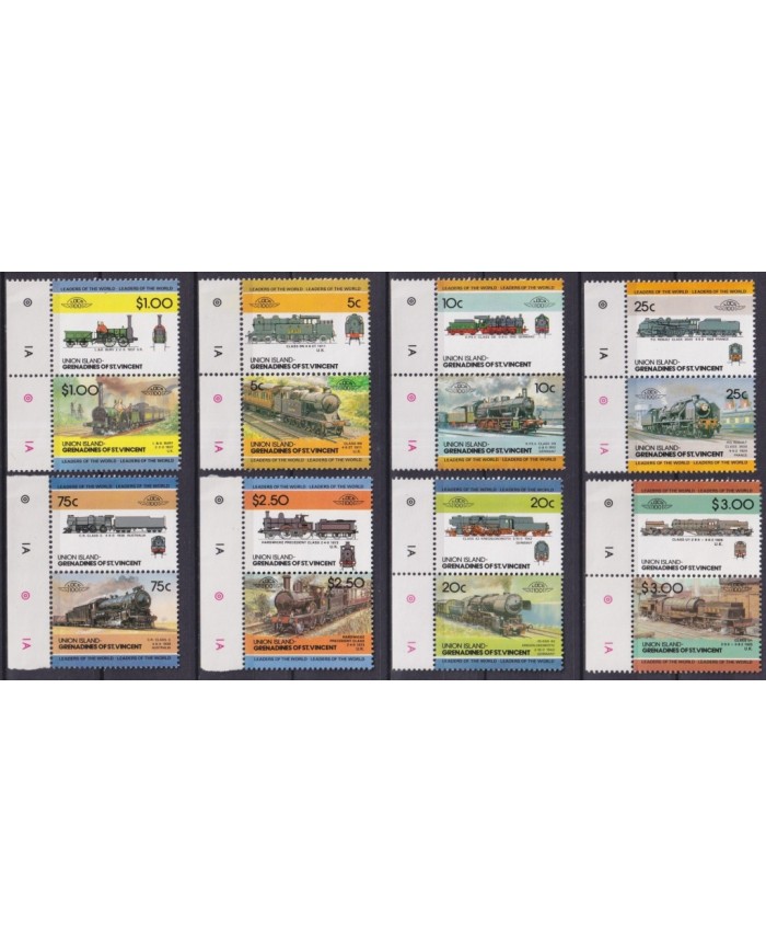 F-EX62878 UNION GRENADINES ST VINCENT MNH 1986 RAILROAD RAILWAYS TRAIN LOCOMOTIVES.