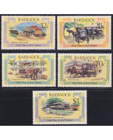 F-EX63851 BARBADOS MNH 1981 EARLY LOCAL TRANSPORT CARRIGAGE RAILROAD RAILWAYS TRAIN LOCOMOTIVES.