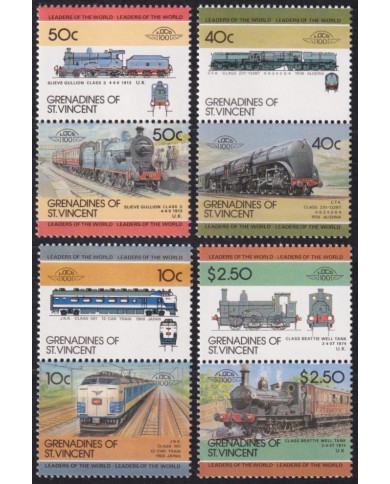 F-EX63852 GRENADINES ST VINCENT MNH 1985 RAILROAD RAILWAYS TRAIN LOCOMOTIVES.