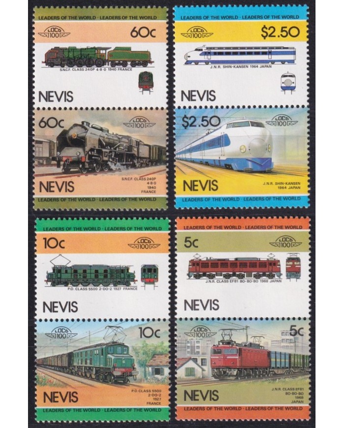 F-EX63855 NEVIS MNH 984 RAILROAD RAILWAYS TRAIN LOCOMOTIVES FERROCARRIL.