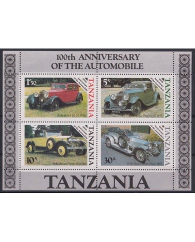 F-EX63225 TANZANIA MNH 1985 100 ANIV AUTOMOVIL CAR AUTO ROLLS ROYCE.