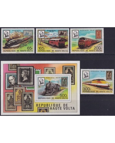 F-EX62846 UPPER VOLTA MNH 1979 ROWLAND HILL RAILROAD RAILWAYS TRAIN FERROCARRIL LOCOMOTIVES.
