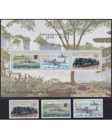 F-EX62852 ANGOLA MNH 1970 CENTENARY SHIP AVION RAILROAD RAILWAYS TRAIN FERROCARRIL.