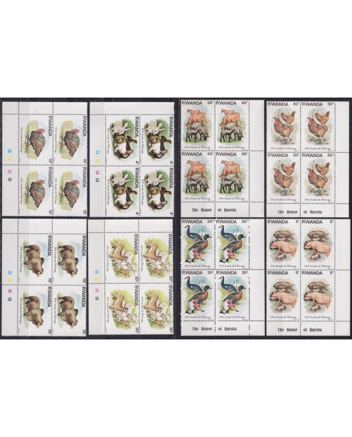F-EX63565 RWANDA MNH 1978 BLOCK 4 DOMESTIC FAUNA CHICKEN BIRD RABBIT DUCK CAO.