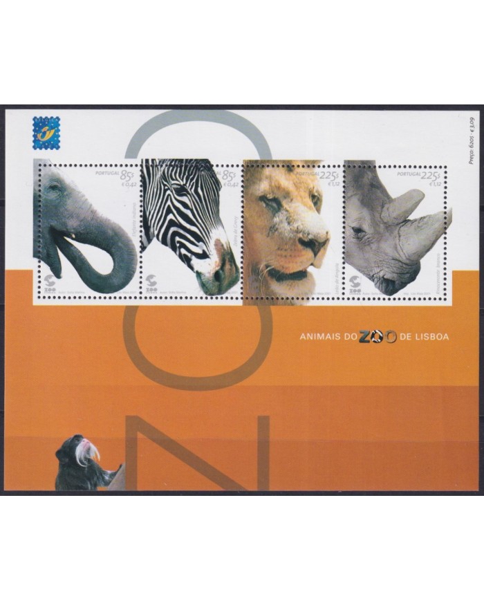 F-EX59883 PORTUGAL MNH 2001 FAUNA ZOO ELEPHANT LION RHINO ZEBRA.
