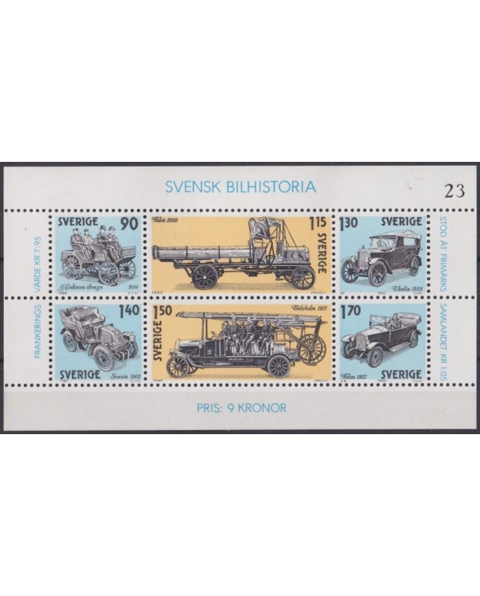 F-EX63496 SVERIGE SWEDEN SUEDE MNH 1980 CLASSIC CAR OLD CAR AUTOMOVIL.